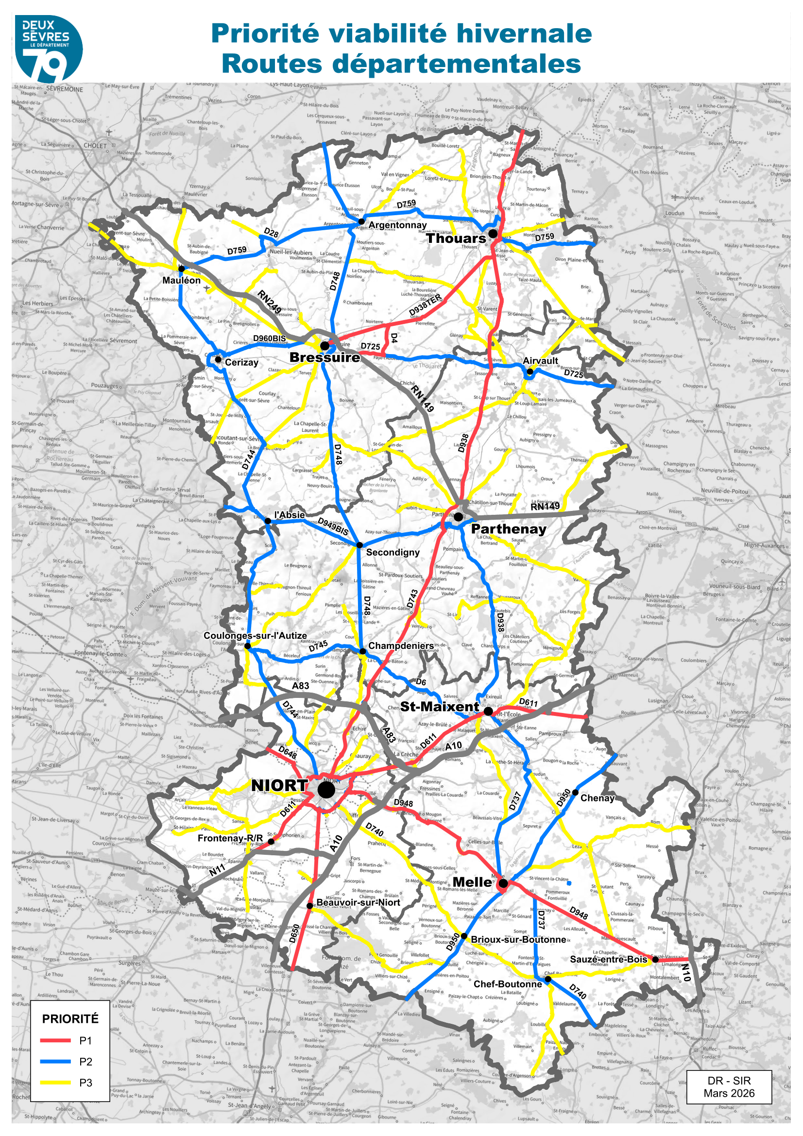Carte viabilité hivernale avec priorité d'intervention