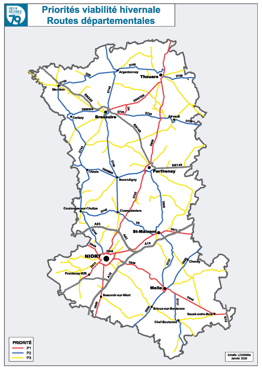 Routes départementales Deux-Sèvres - Priorités viabilité hivernale