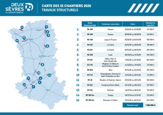 Carte des travaux routiers prévus au 2e semestre 2026